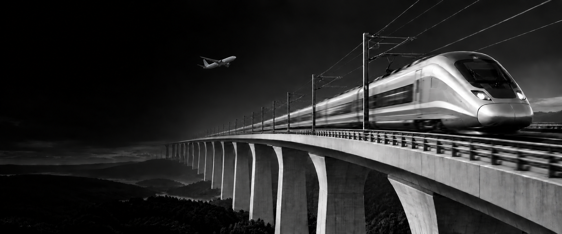 Train filant sous un avion